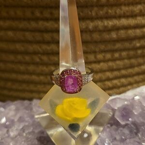 Dazzling Pink and Clear Cut Gemstone Ring With Sterling Silver Setting